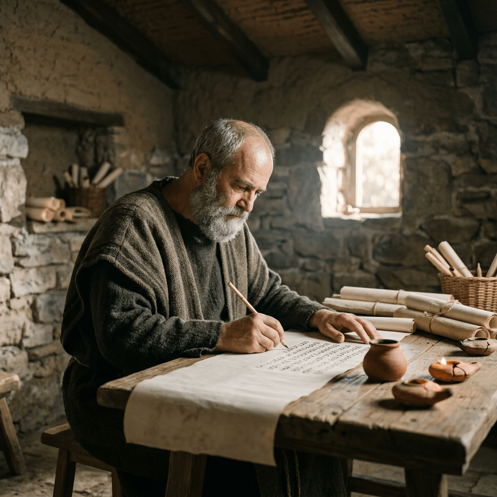 Clemente de Roma writing early Christian letter