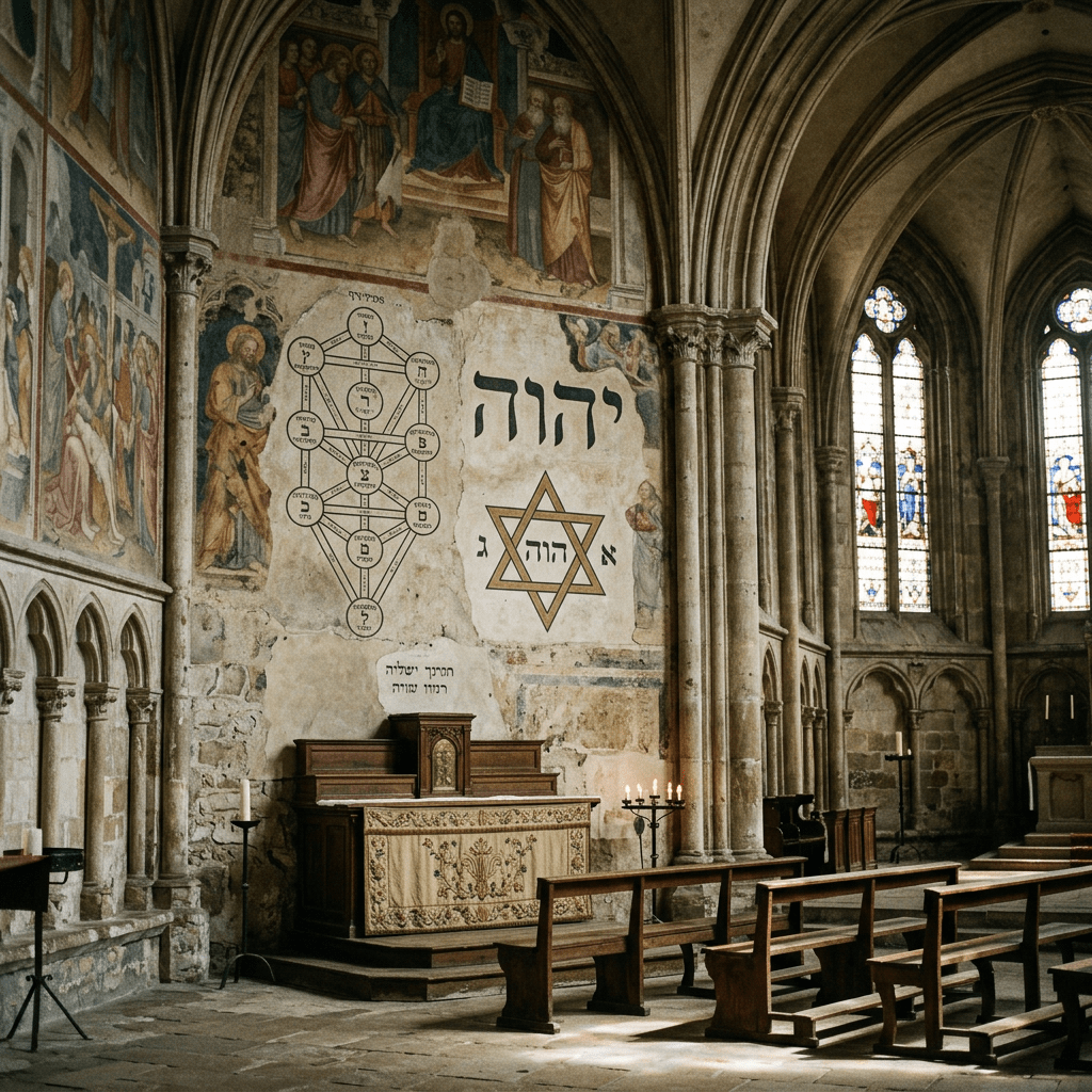 Add Kabbalistic symbols on church background wall