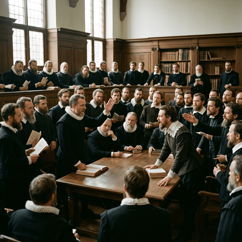 Calvinists and Remonstrants debating at Leiden University