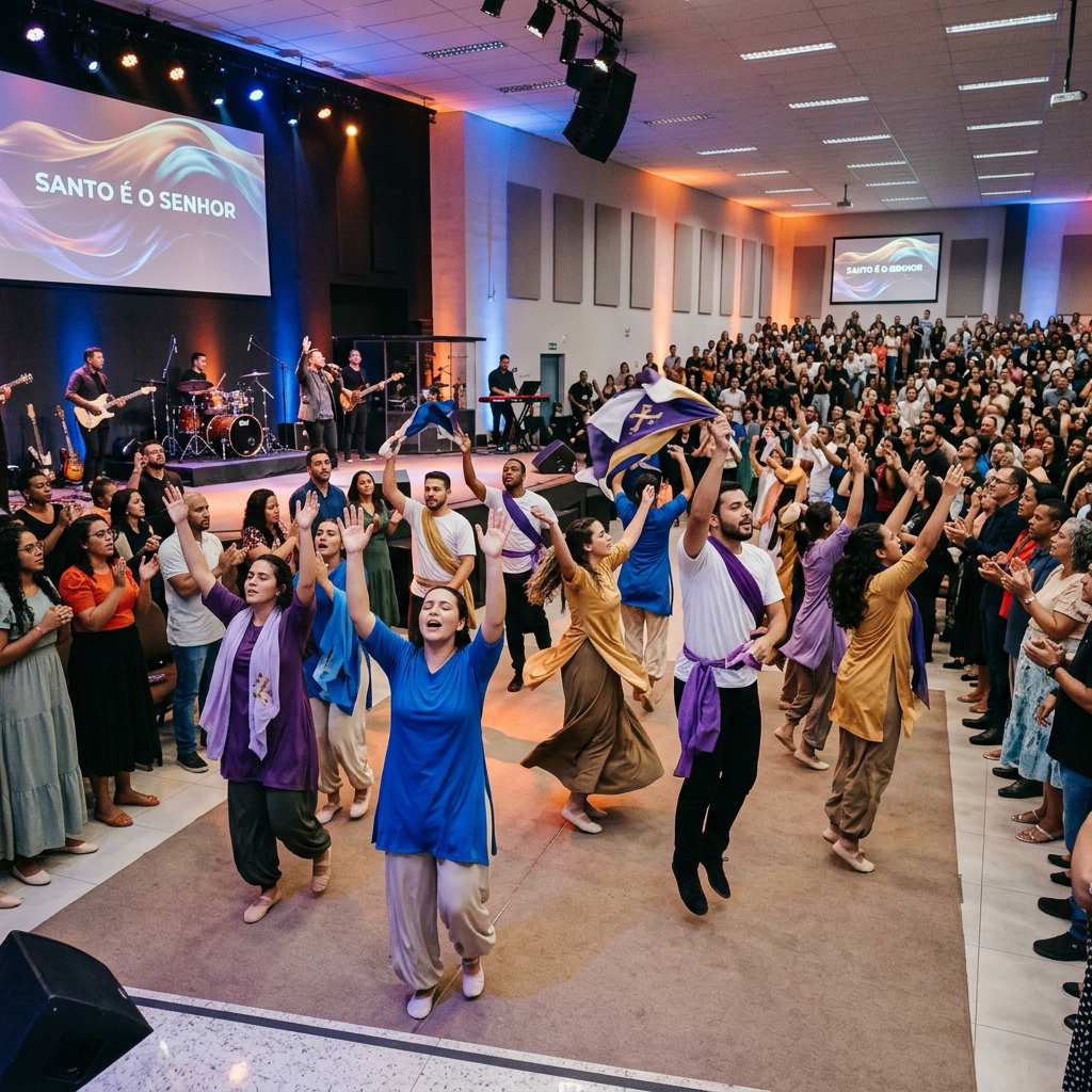 Neopentecostal dancers in church worship