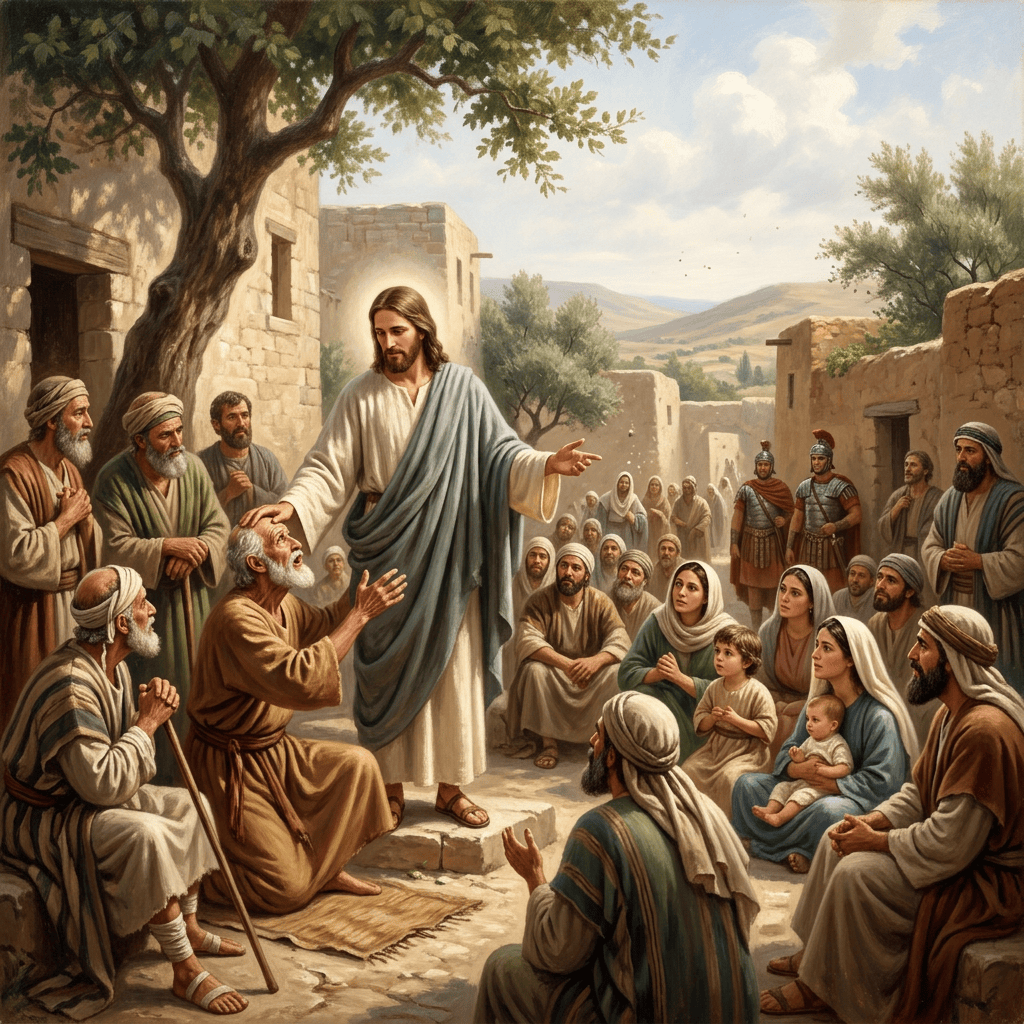 Cristo sanando enfermos y enseñando