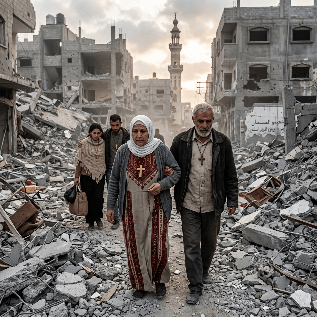 Cristianos palestinos entre ruinas de Gaza