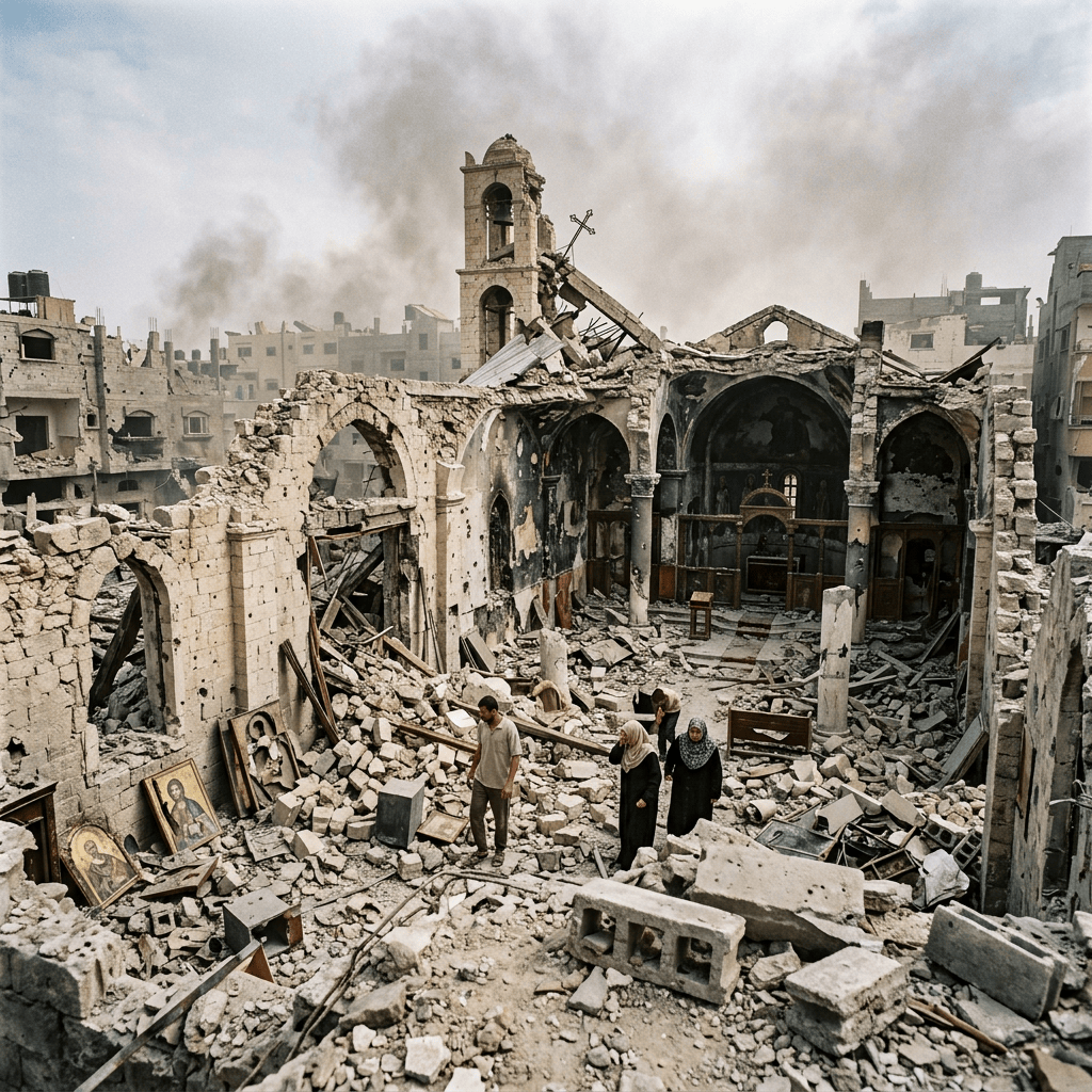 Iglesias destruidas entre ruinas de Gaza