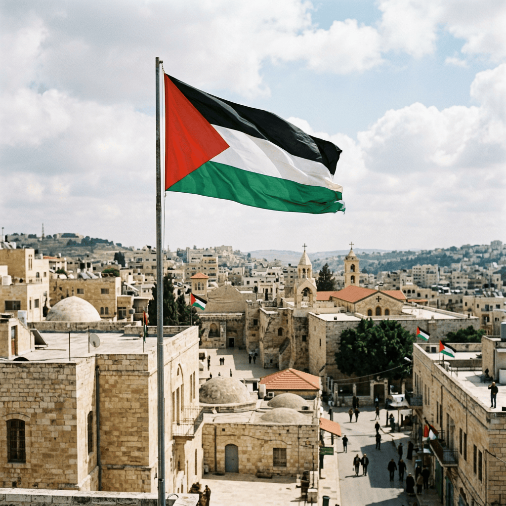 Bandera palestina ondeando en Belén